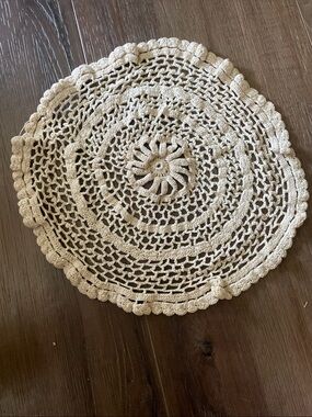 Hand Crafted Cream Crochet Round Doily
